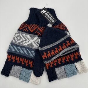 Baby Alpaca 100% ADULT Mittens Fingerless Gloves Made In Peru New Blue Multi